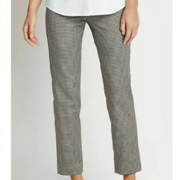 J.Jill Women 14 Black Tan Gingham Check Cotton Blend Stretch Mid-Rise Ankle Pant - Picture 1 of 11